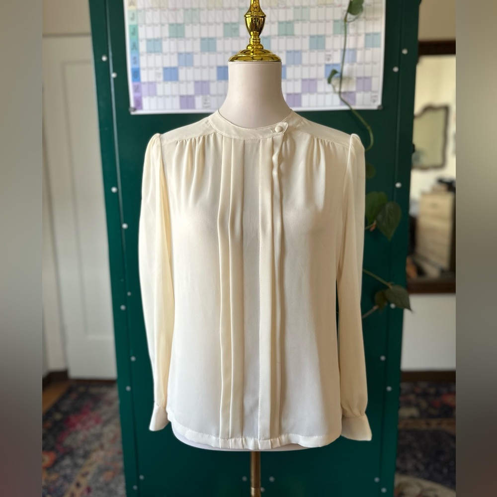 Vintage Secretary Blouse California Patterns Cream pleated sheer